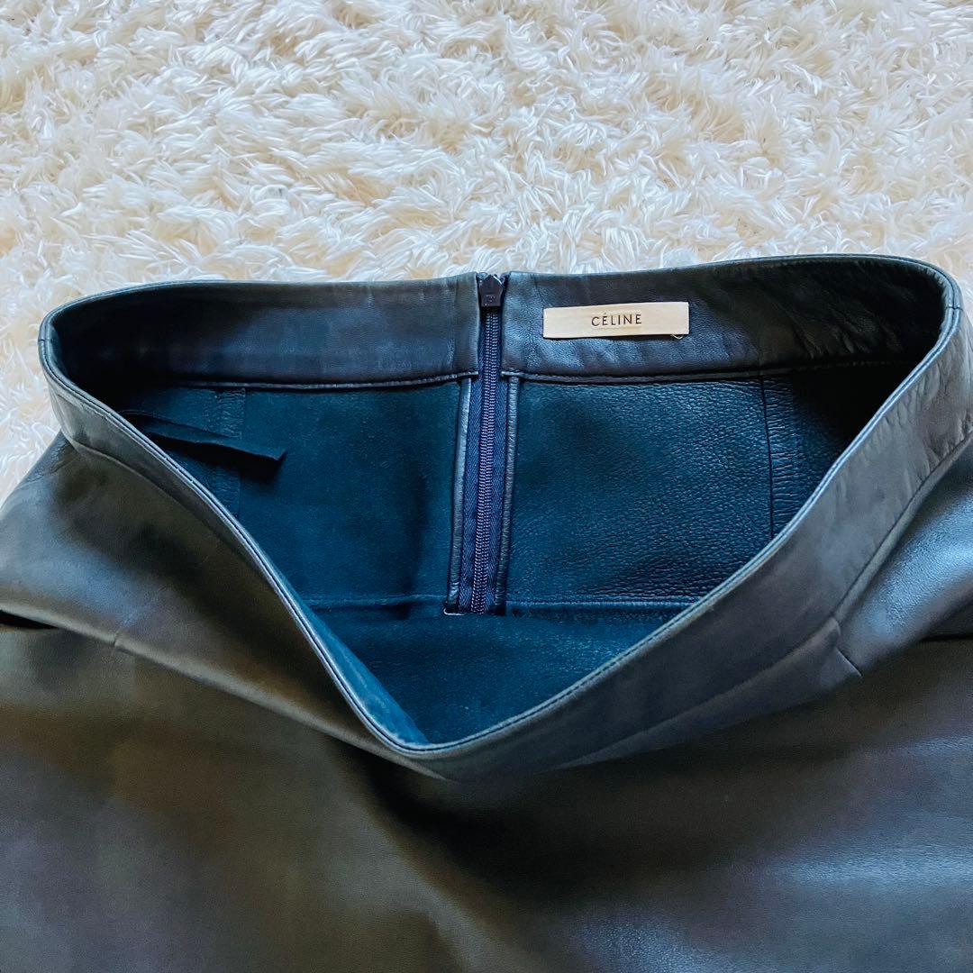 1332 セリーヌ　CELINE ミニスカート　ラムレザー　ビンテージ品　36