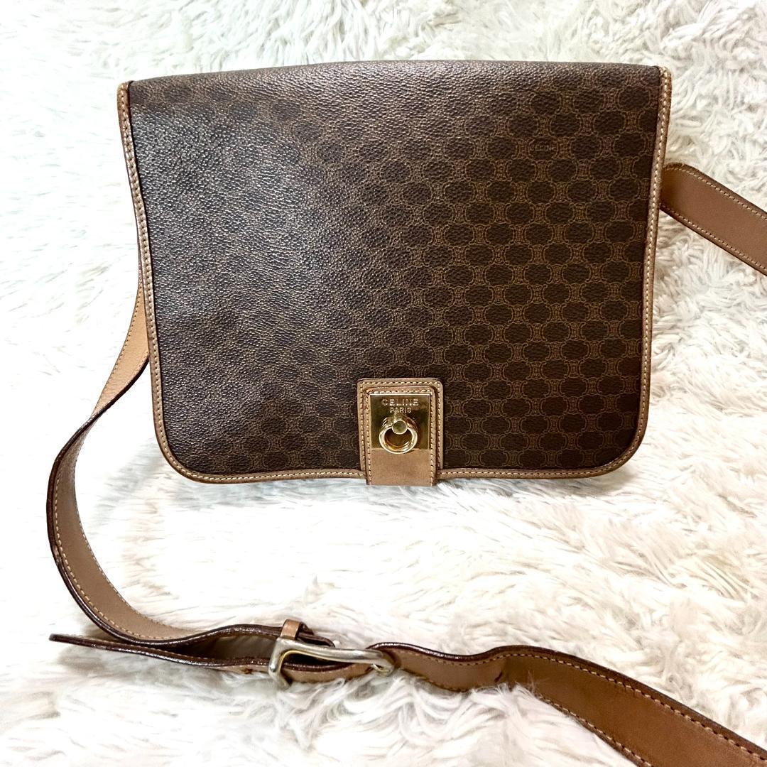 セリーヌ　ショルダーバッグ　マカダム　ヴィンテージ　金具　ゴールド　PVC