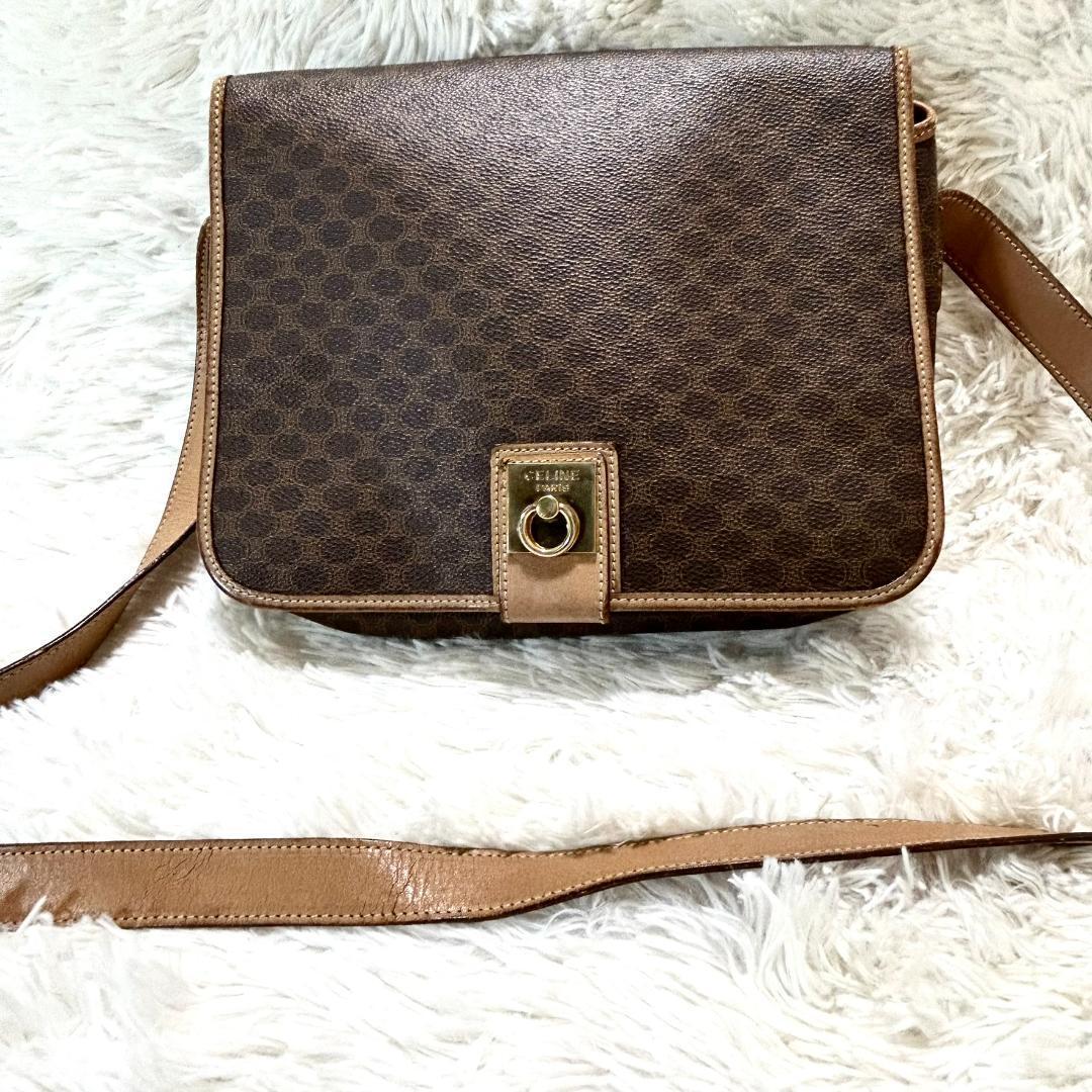 セリーヌ　ショルダーバッグ　マカダム　ヴィンテージ　金具　ゴールド　PVC