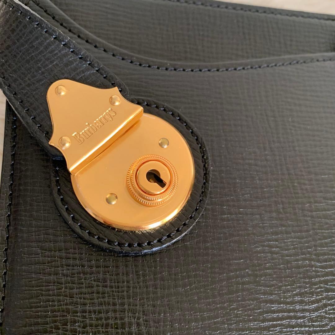 美品❣️BURBERRY ビジネスバッグ ペンチェック レザー 黒　鍵付　A4可能