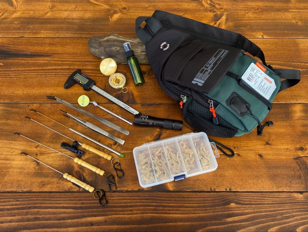 クワガタ採集セット オリジナル掻き出し棒 デジタルノギス 採集ケース