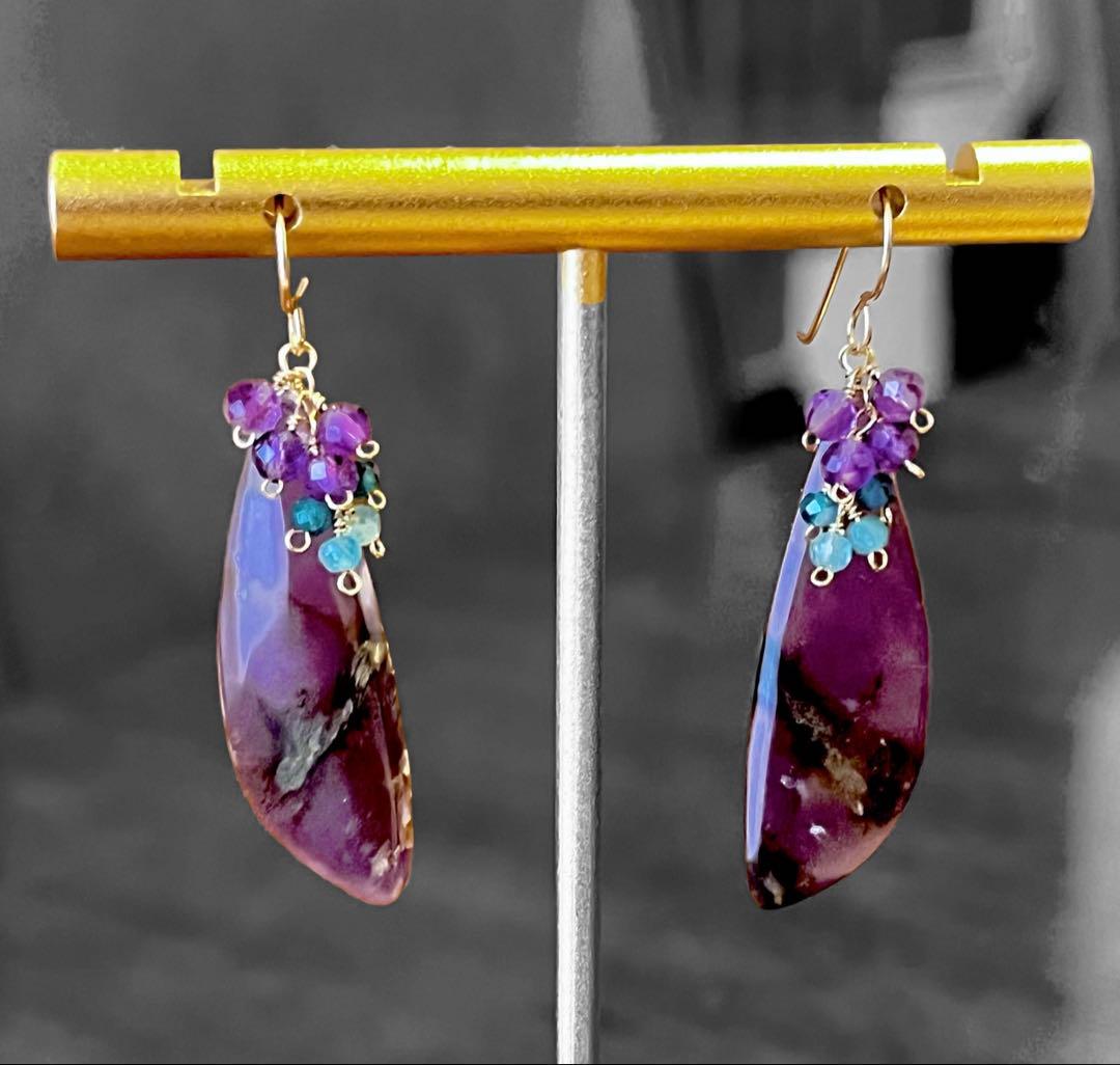 14kgfパープルアゲートのピアス