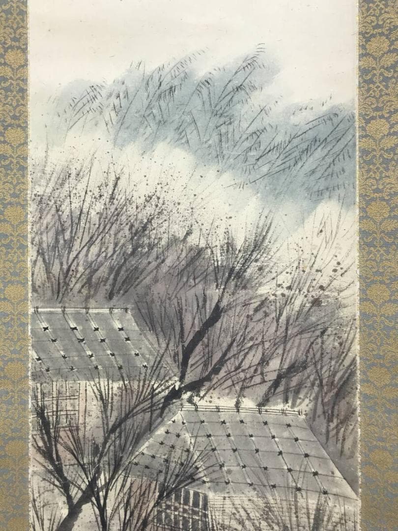 真作/宇田萩邨/山水図/早春図/学舎図/掛軸☆宝船☆AH-623