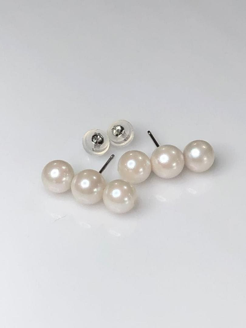 あこや真珠 6.0-6.5mm PT 3連パールピアス