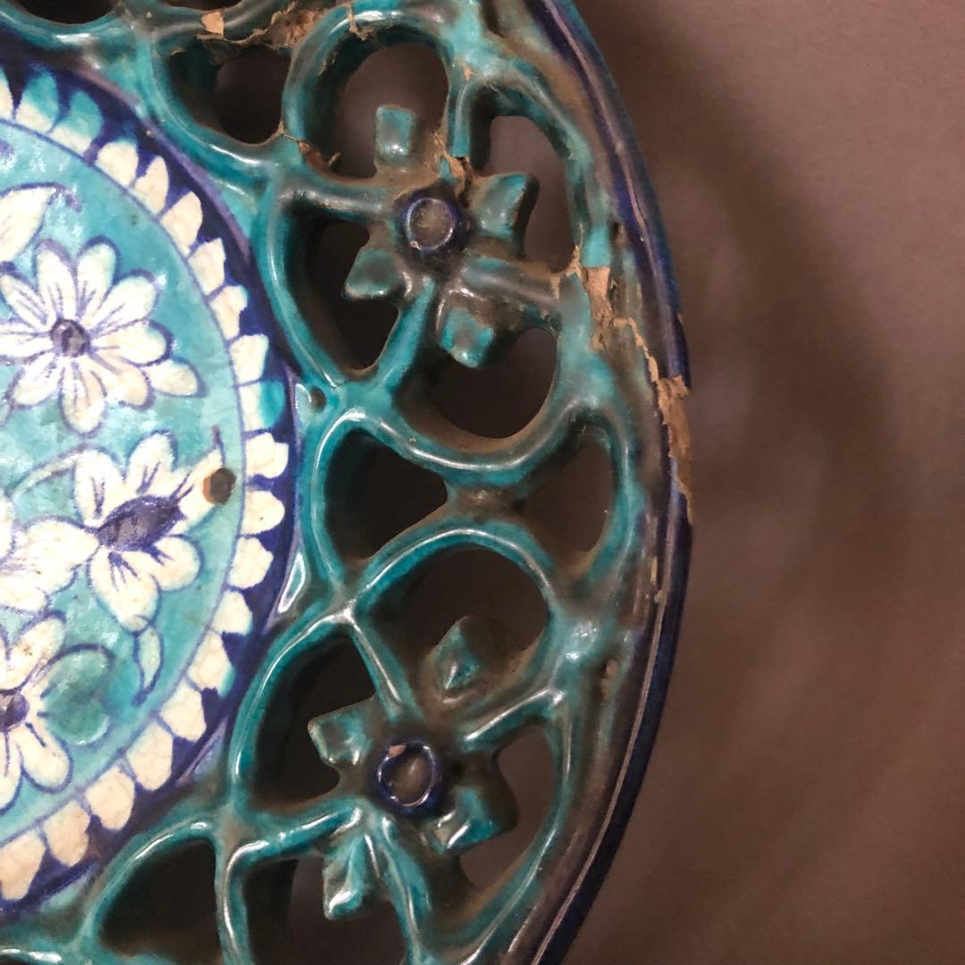 ペルシャ陶器骨董青瓷窯花草文様飾皿イスラエル陶器古美術