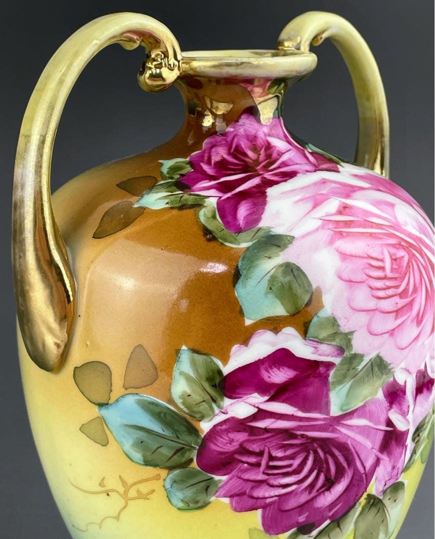 オールドノリタケ 22.1㎝ 薔薇文花瓶 金彩 バラ図 ばら 金彩 花器 花瓶