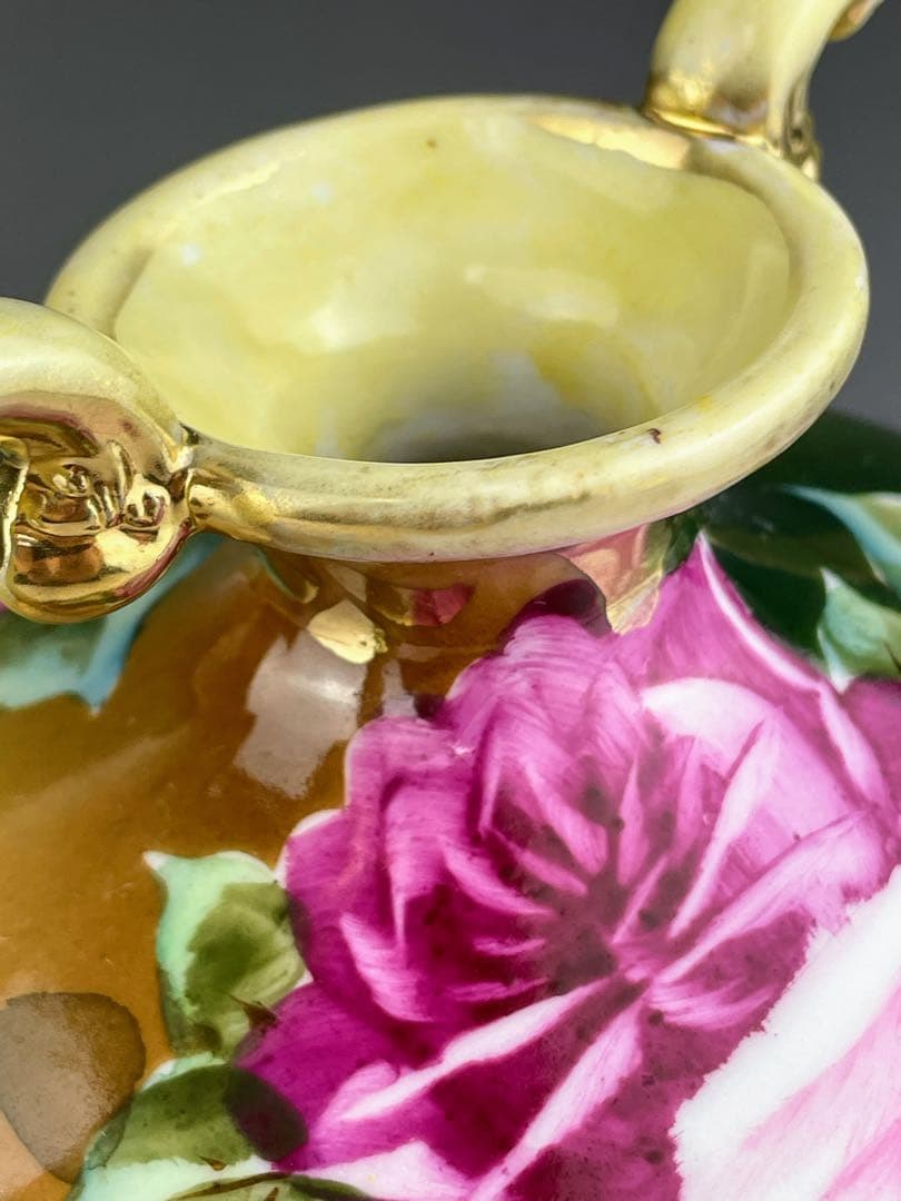 オールドノリタケ 22.1㎝ 薔薇文花瓶 金彩 バラ図 ばら 金彩 花器 花瓶