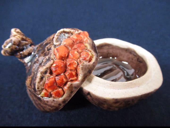 柘榴　作家物　木箱付き　香合　小さな逸品