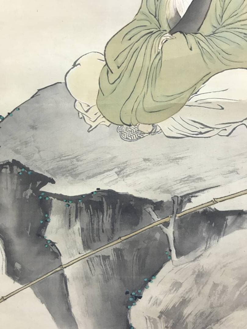 【真作】伊藤龍涯/太公望図/人物図/釣人図/掛軸/名家伝来/AD-274