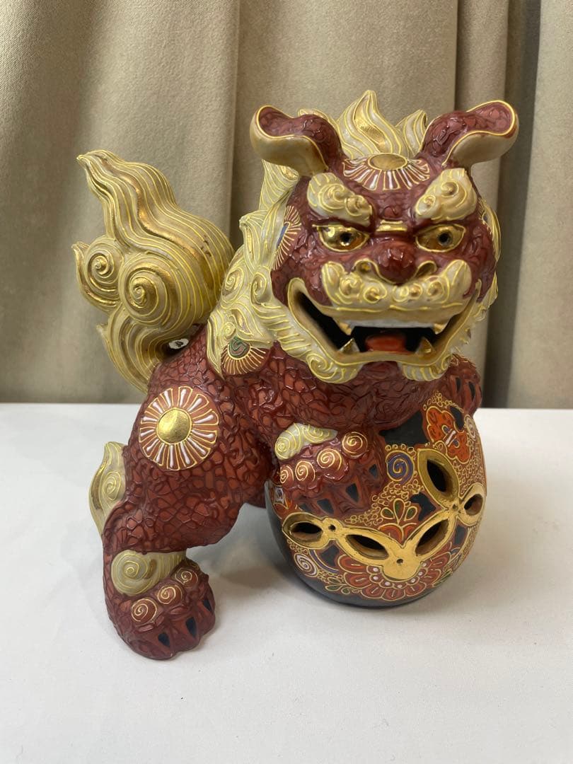 九谷焼 玉乗り獅子 縁起物 金彩 開運 久谷 九谷焼 縁起物 玉乗り獅子