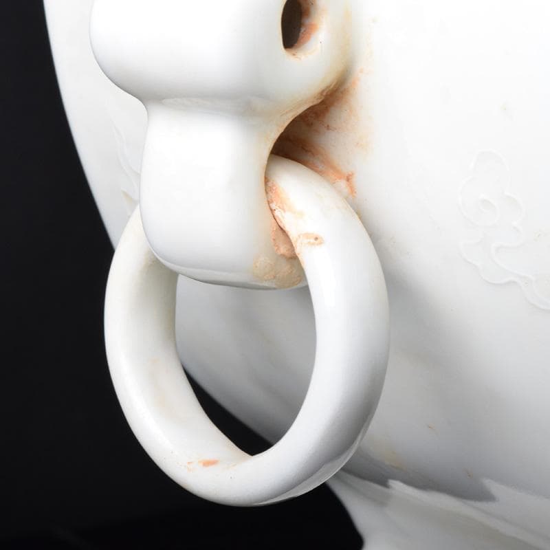 中国大明宣徳年製白磁遊環雲龍鳳凰文瓶多口瓶M7311A