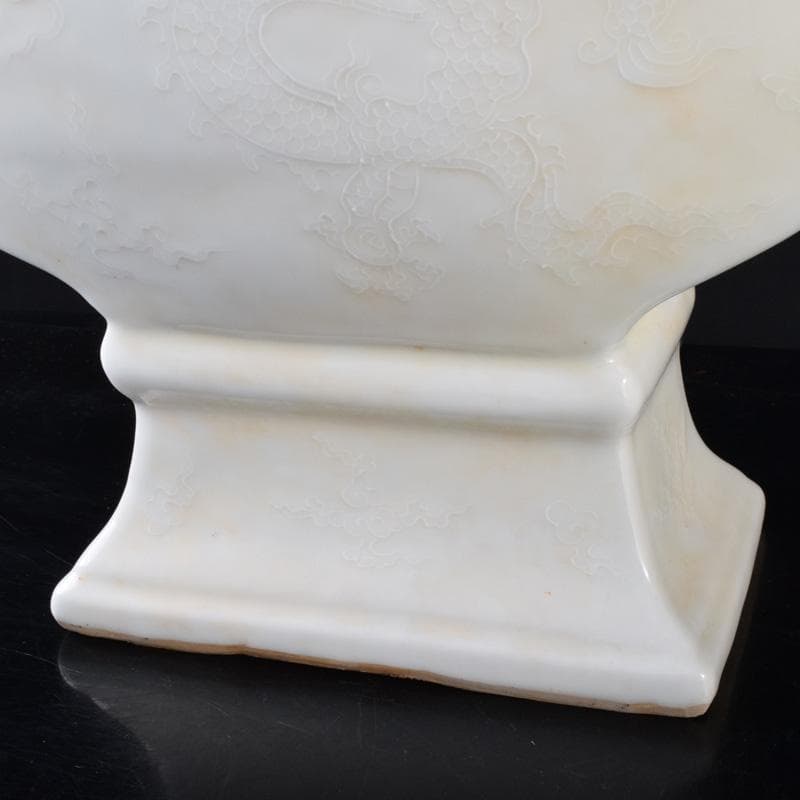 中国大明宣徳年製白磁遊環雲龍鳳凰文瓶多口瓶M7311A