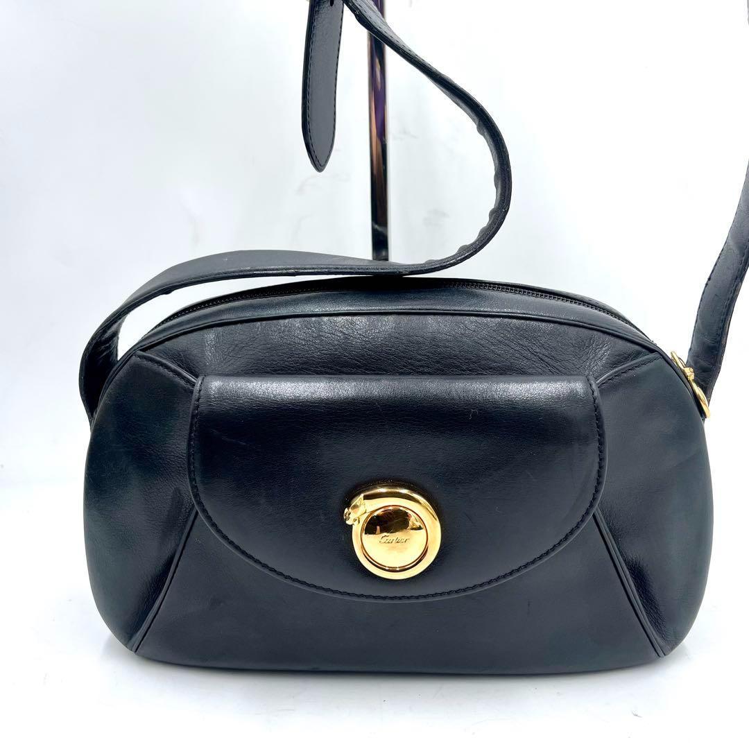美品希少✨カルティエ ショルダーバッグ パンテール 金具 ロゴ レザー 本革