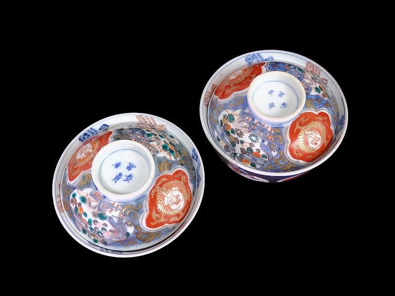 古伊万里　金襴手　鳳凰に果実の図　蓋茶碗　２客　D830AS-fbti