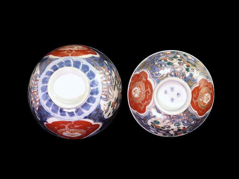 古伊万里　金襴手　鳳凰に果実の図　蓋茶碗　２客　D830AS-fbti