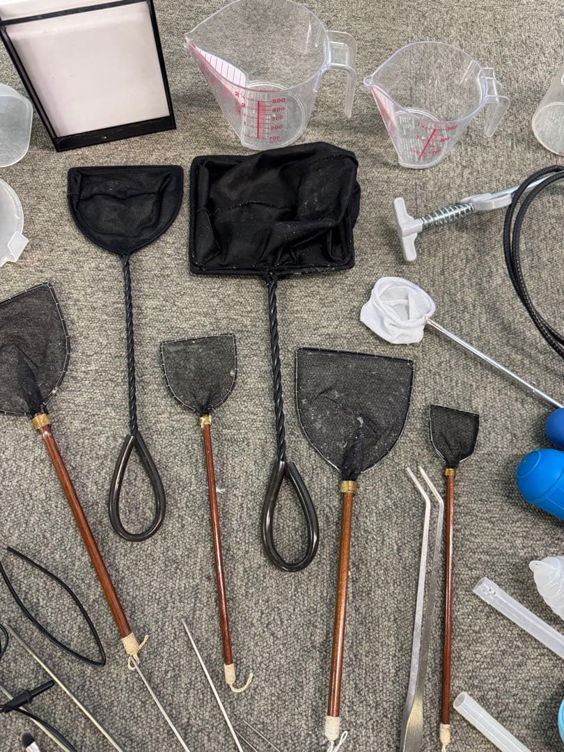 業務用メダカセット】網 水温計 スポイドなど 中古 水槽掃除用具セット