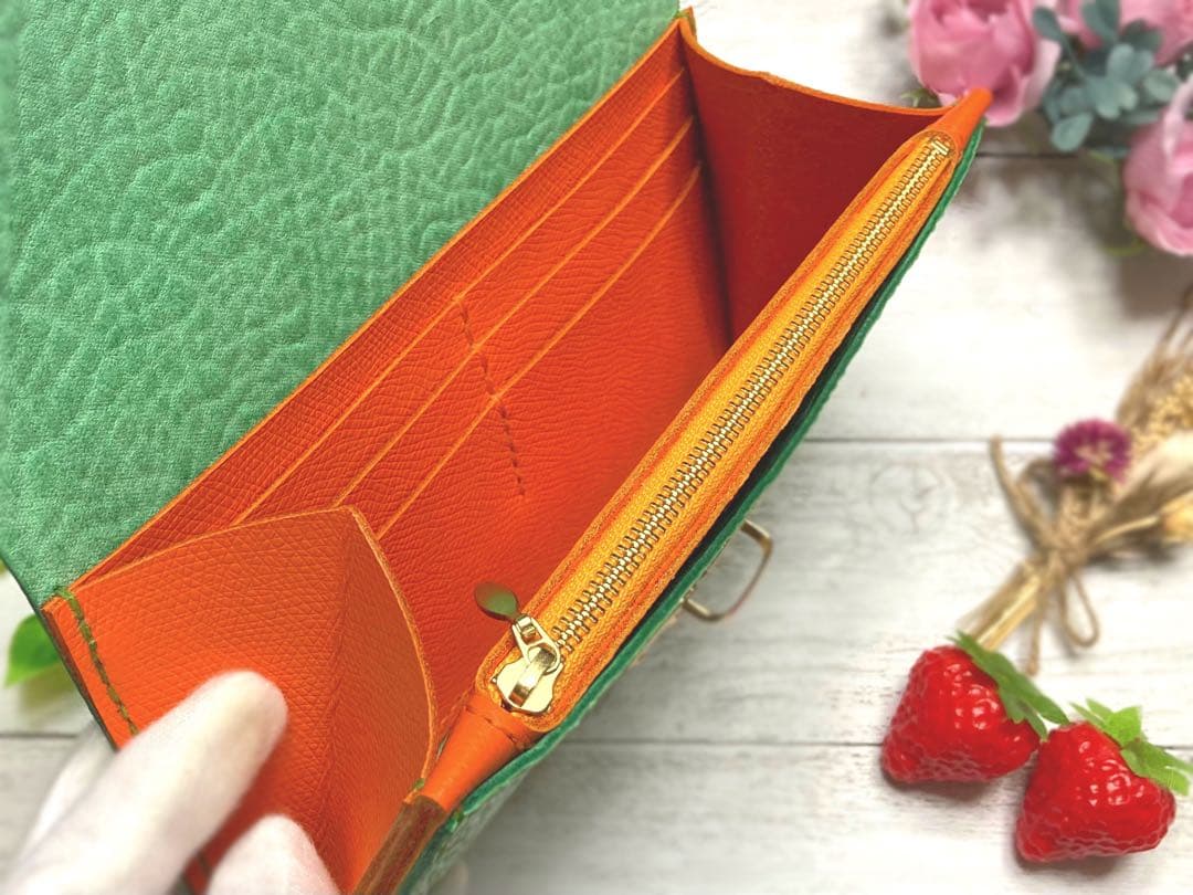 ❤️【完璧メロン♪】高級感×シンプルデザインの大人オシャレで超可愛い総本革長財布♪