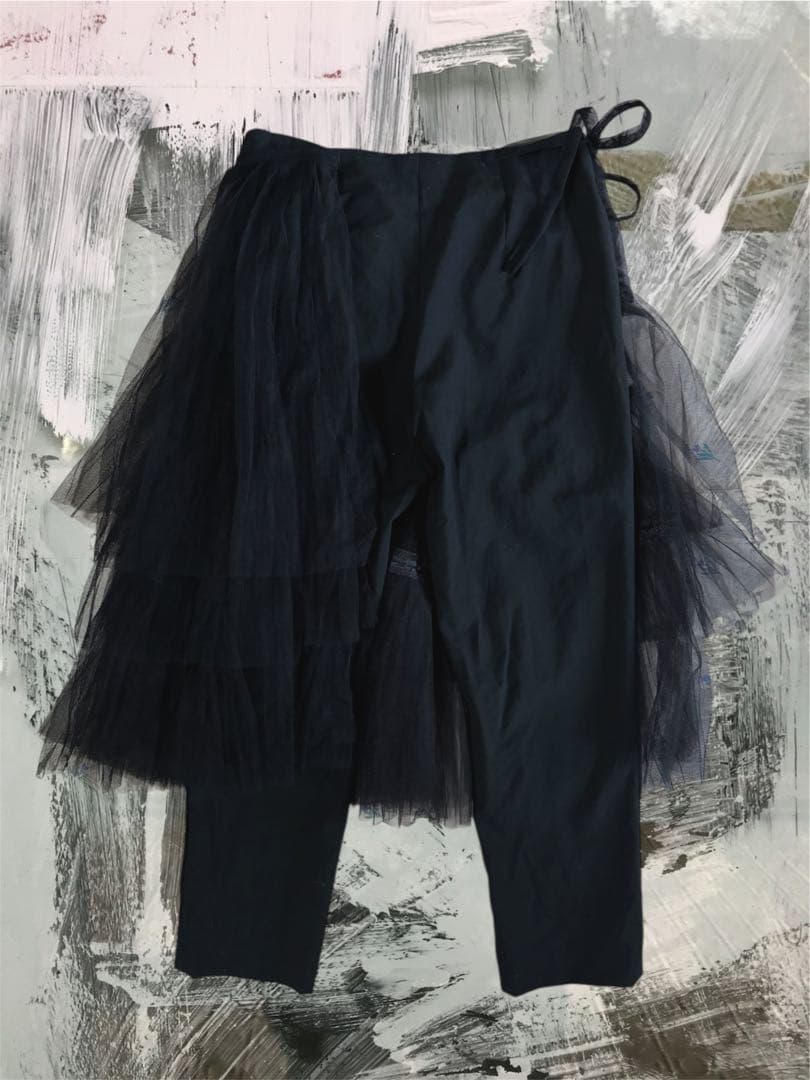 新品 コムデギャルソン ブラックパンツチュールプリーツスカート付レイヤードパンツ