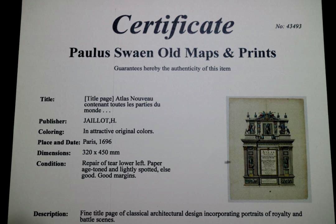 西洋古地図 大型 17世紀 H. Jaillot 地図帳のタイトル（扉絵）稀少