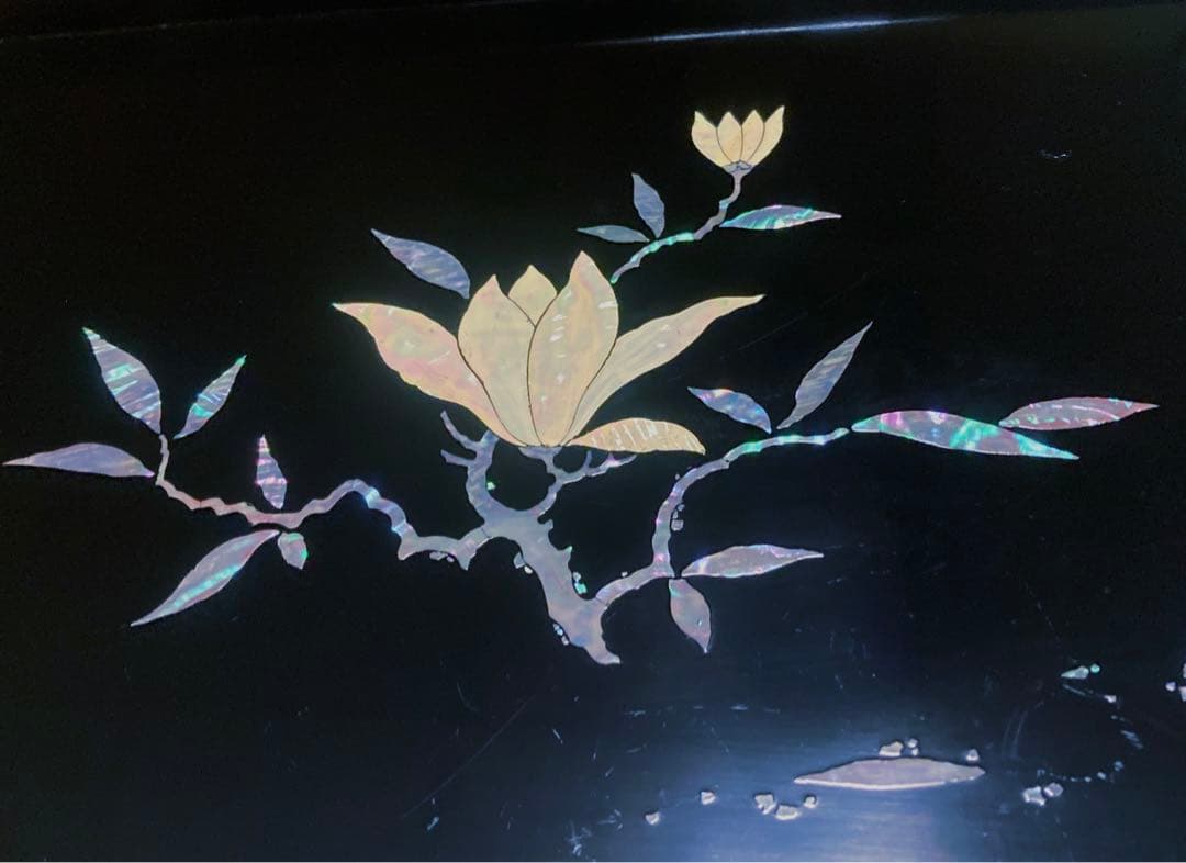 脇取盆 螺鈿象嵌 漆器　長盆 工芸品