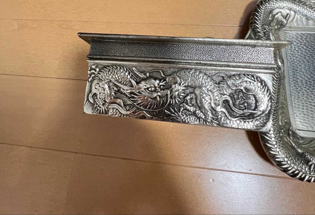 昭和レトロ 龍 日本製 白銅 灰皿セット アンティーク 喫煙具 煙草入れ