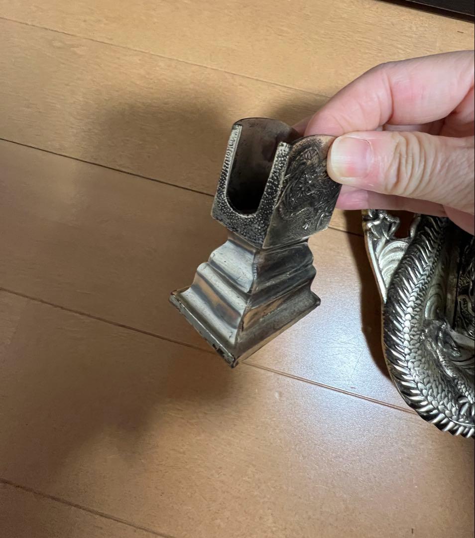 昭和レトロ 龍 日本製 白銅 灰皿セット アンティーク 喫煙具 煙草入れ