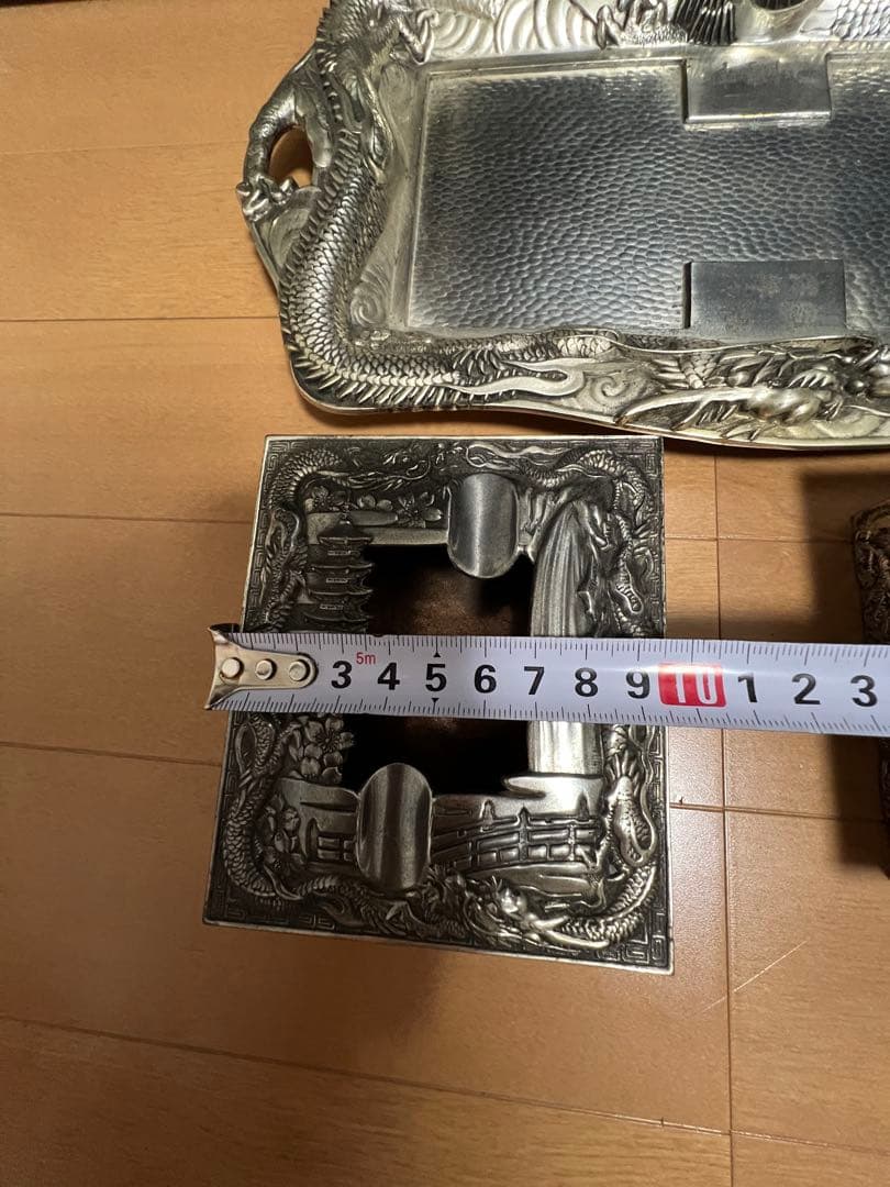 昭和レトロ 龍 日本製 白銅 灰皿セット アンティーク 喫煙具 煙草入れ