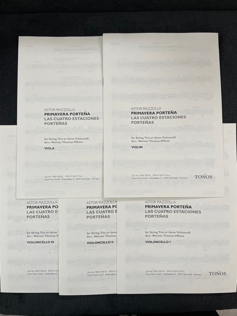 アストル・ピアソラ 『ブエノスアイレスの四季』 弦楽三重奏版 パート譜セット