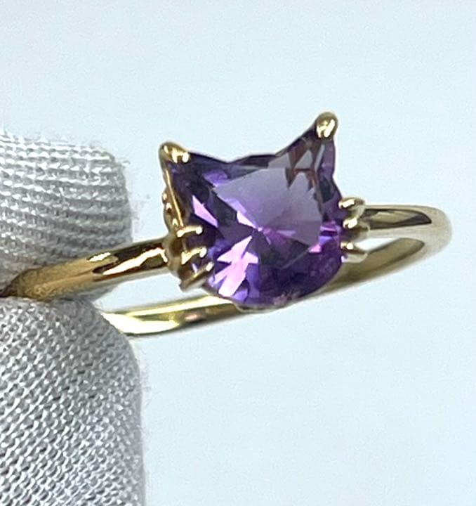 宝石ルース 『限定品！ネコちゃんリング』天然アメジスト サイズ#14