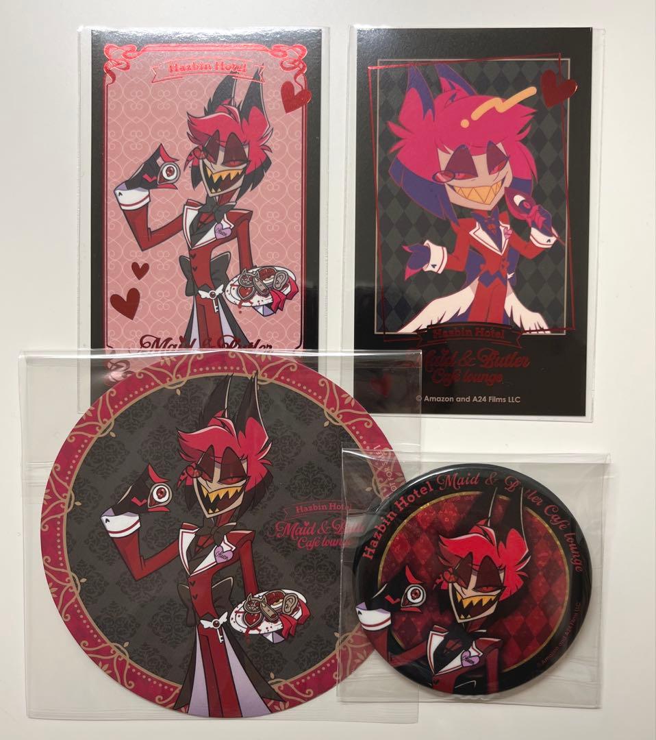 ハズビンホテル アラスター アニカフェ 缶バッジ 箔押しカード