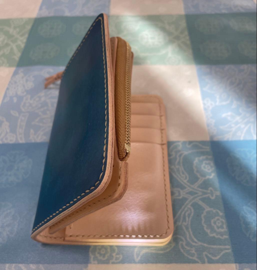 doさん専用　ミドルウォレット　手染め　青　本革　ハンドメイド