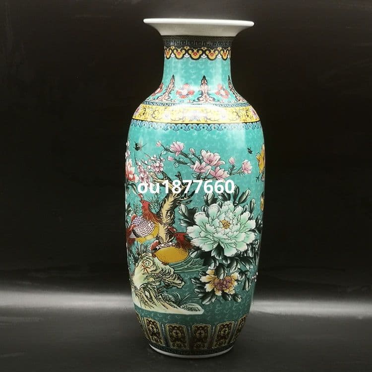 琺瑯彩藍地満工祥鳳来儀花瓶 景徳鎮 陶磁器 装飾品 現代工芸品 美術品 置物
