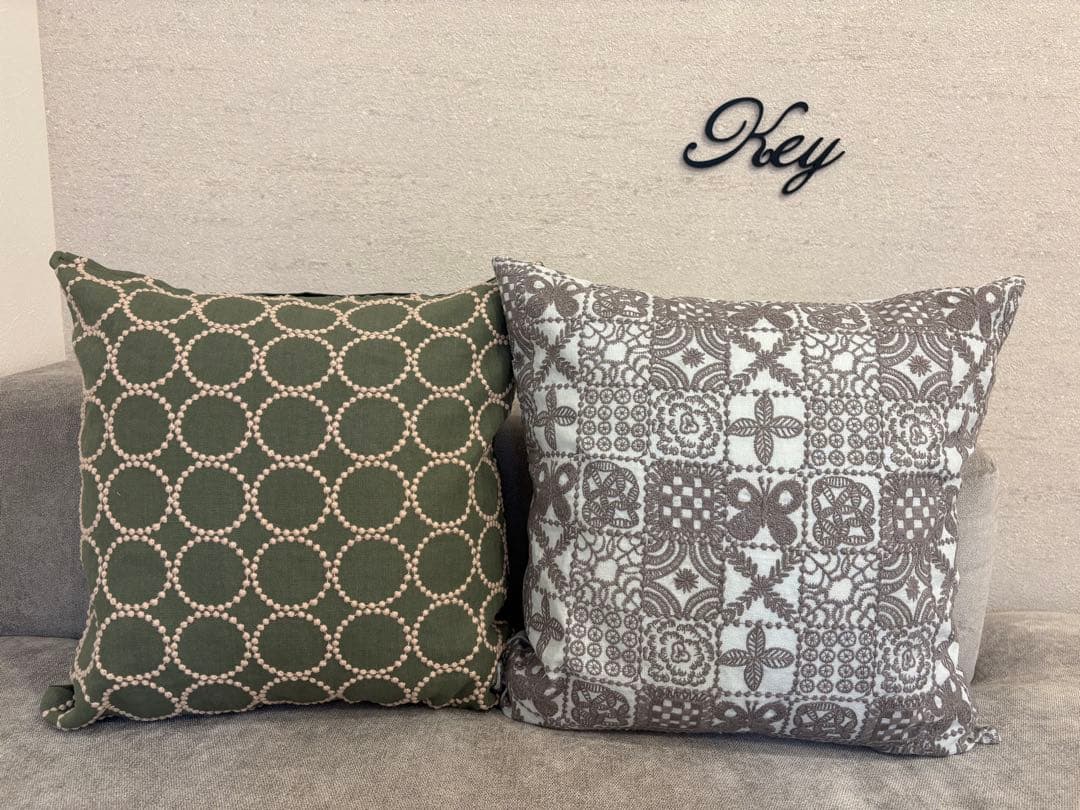 ミナペルホネン　ハンドメイドクッションカバー★タンバリンライトグリーンxベージュ