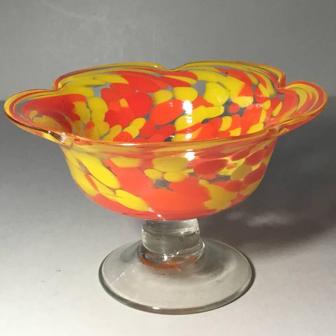 氷コップ◆２色 / オレンジ黄色◆輪花 戦前 大正ロマン かき氷 アンティーク 氷コップ◇2色 / オレンジ黄色◇輪花 戦前 大正ロマン かき氷