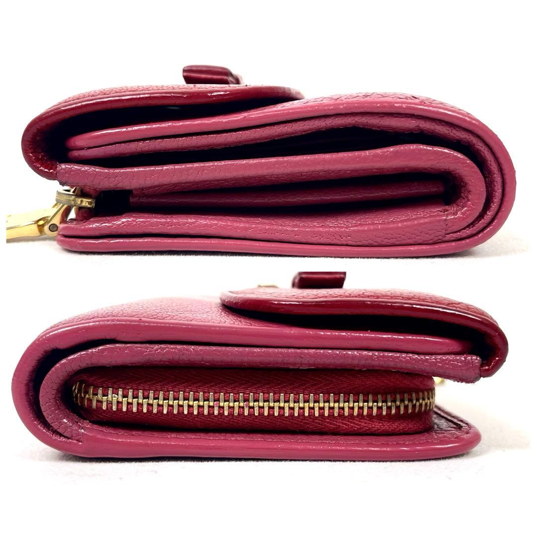 ミュウミュウ 折り財布 ロゴプレート リボン バイカラー レザー