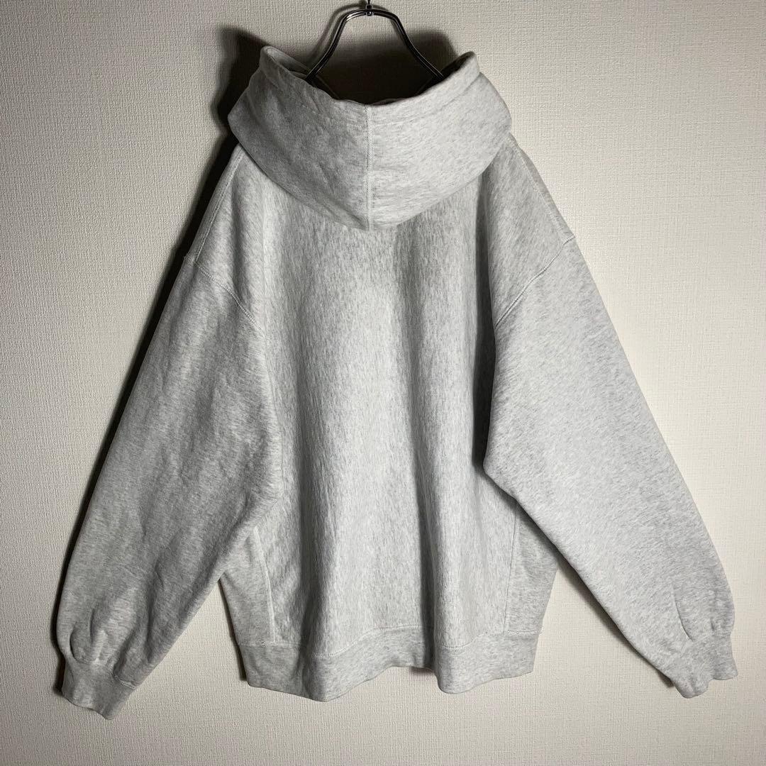 SUPREME プルオーバーパーカー ビッグロゴ 刺繍 アッシュグレー L.