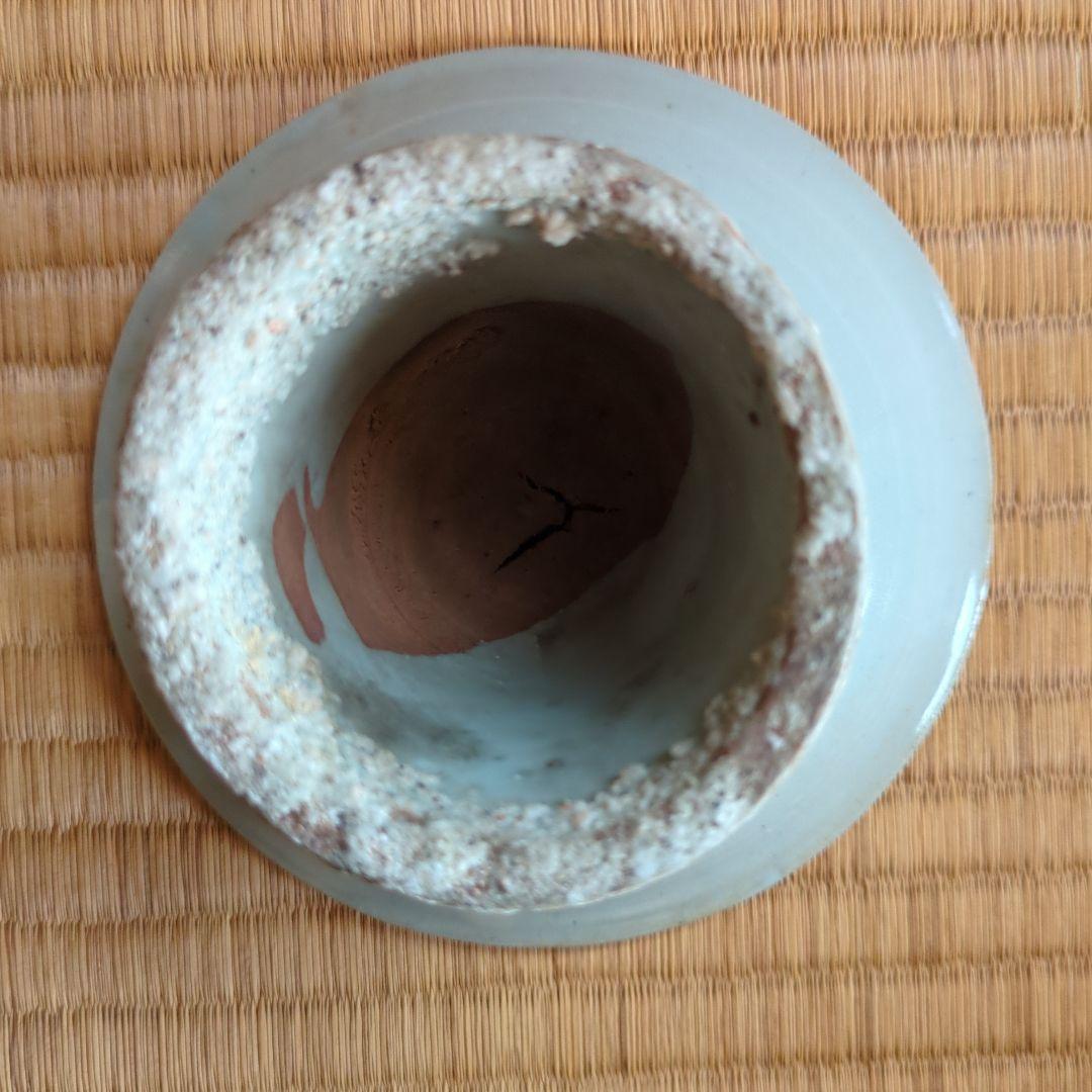 青磁 花模様 陶器皿 木箱付き 分院窯作 李朝面取台