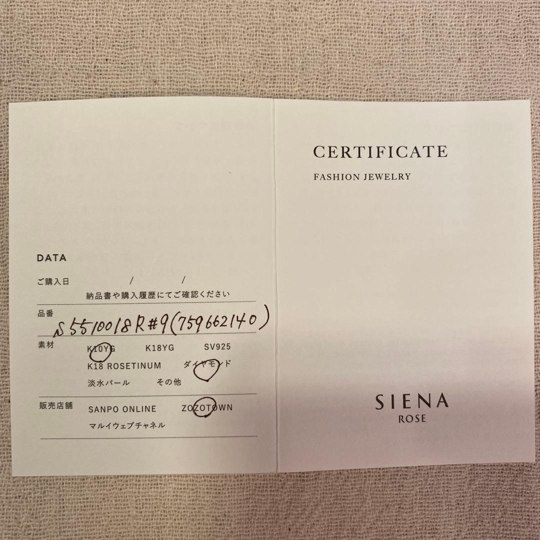 【極美品】SIENA ROSE 19粒ダイヤラインのリング 9号　K10 YG