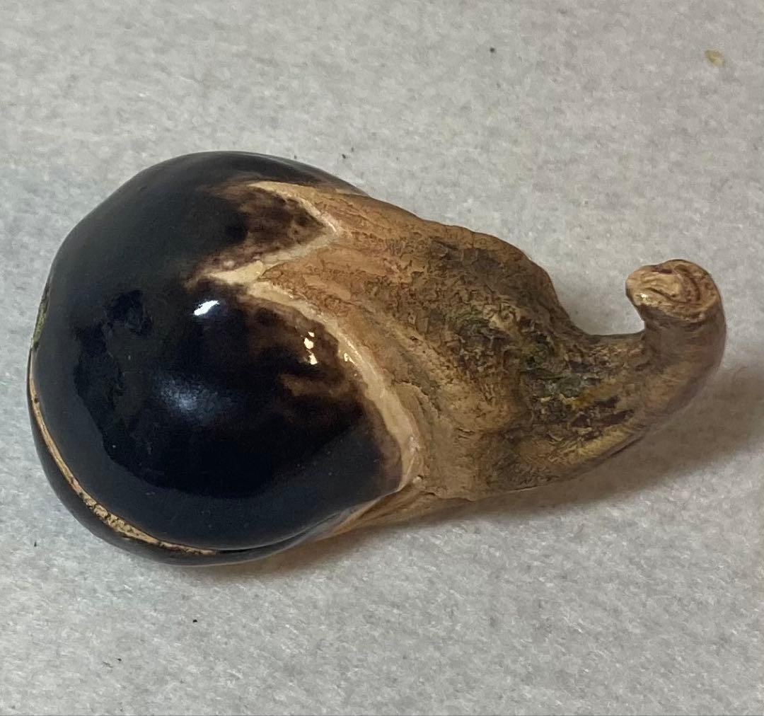 B394h「茄子 香合」佐々木二六作　共布共箱　松柏庵　天神蟹　愛媛　茶道具