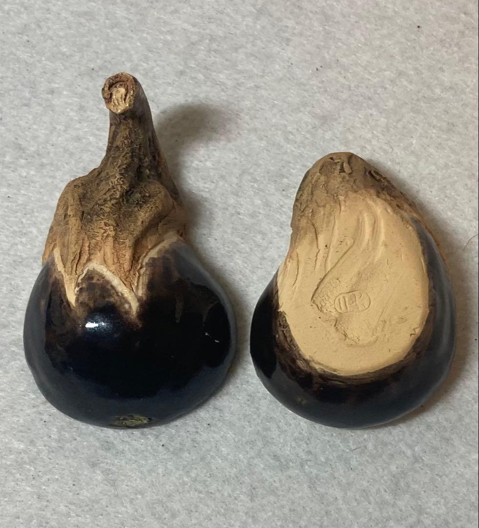 B394h「茄子 香合」佐々木二六作　共布共箱　松柏庵　天神蟹　愛媛　茶道具