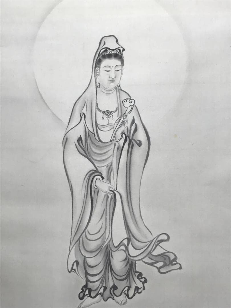 【真作】柳原妙秀/観音図/観音像図/仏事掛/掛軸/名家伝来/AC-220