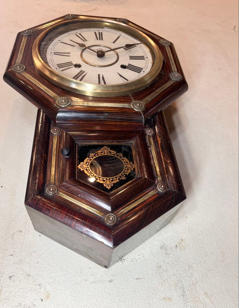 国産八角　鋲付　柱時計　古時計　振り子　アンティーク時計　レトロ　精工舎　雑貨