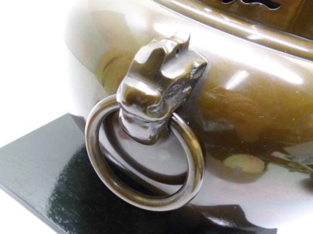 唐銅 鬼面風炉 釡師 佐藤清光 風炉師 釡谷寛斎 共箱 電熱