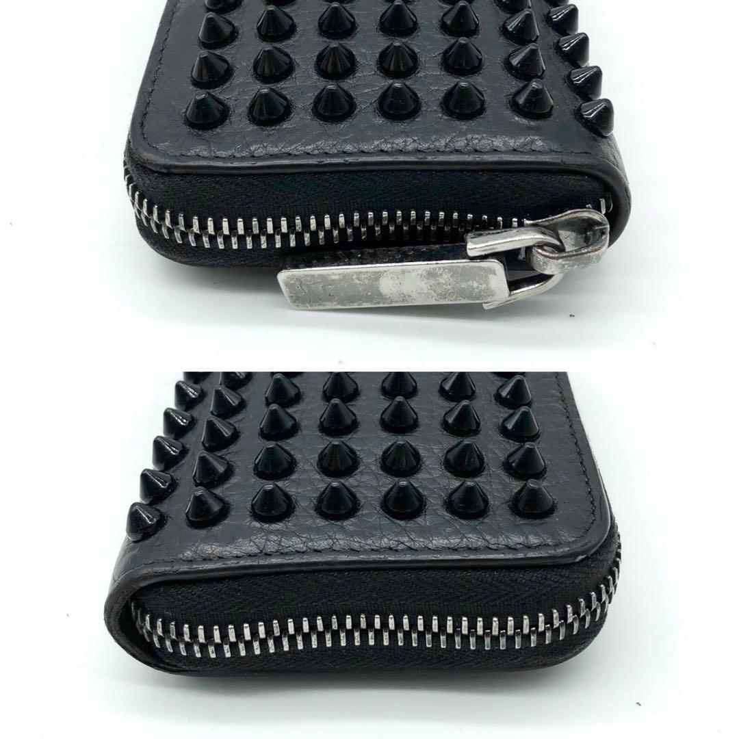 ルブタン ケース ミニウォレット ラウンドジップ スタッズ レザー 黒