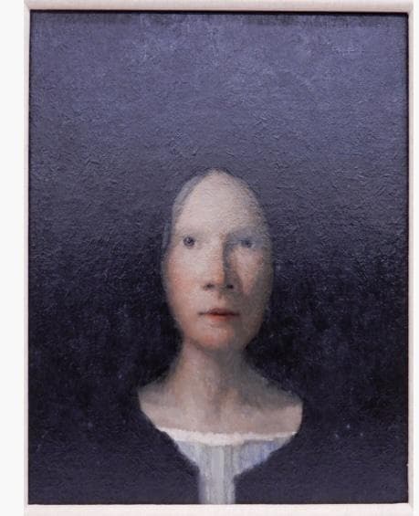 今夜だけ　一枚の檜　柏田忠 ー　「黒い髪とカーディガン」 油彩 人物画 F6号