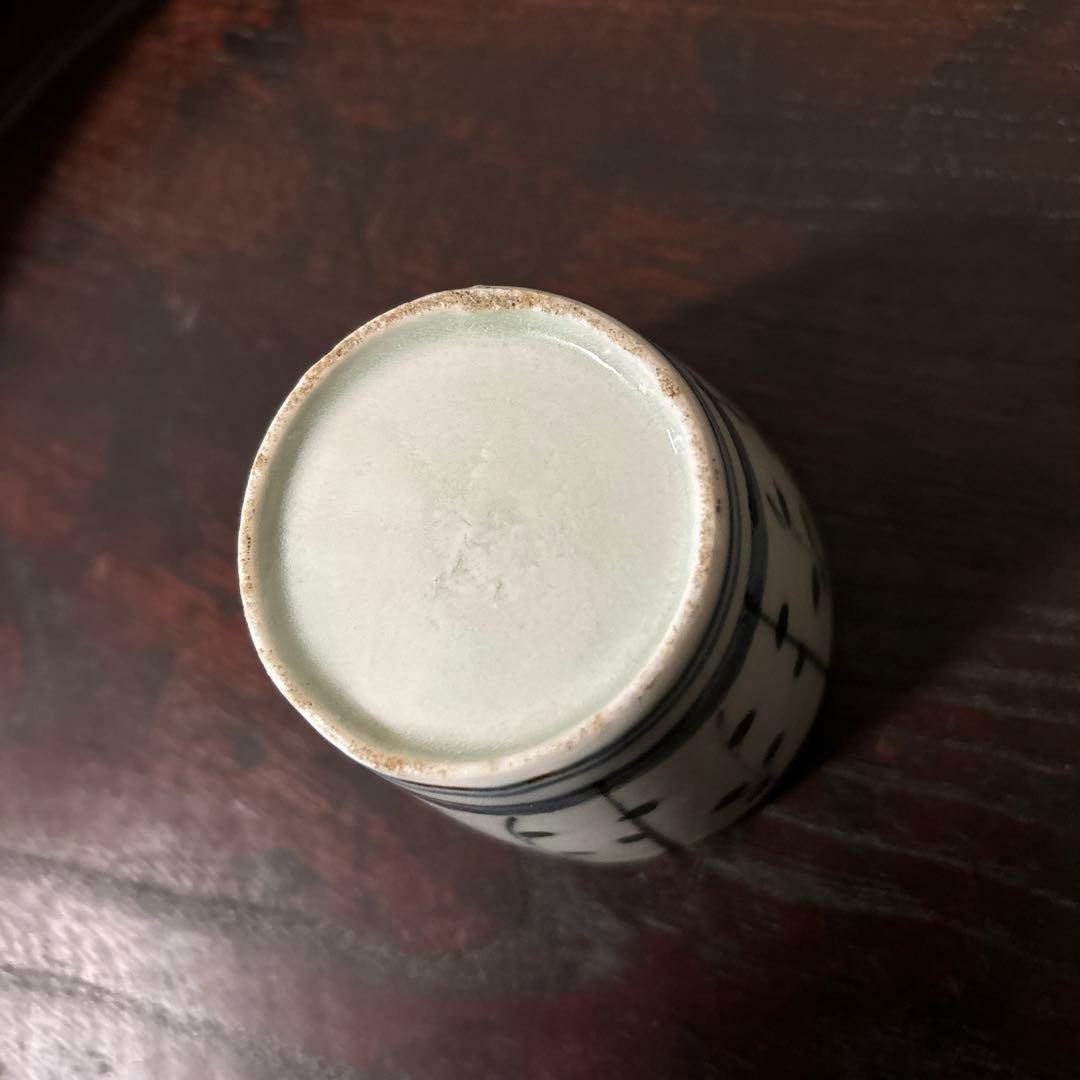 古伊万里染付　格子縞　蔓草文　②蕎麦猪口　江戸初期前期　アンティーク　白磁　李朝