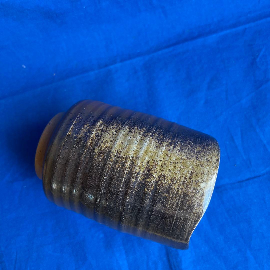 沖縄 琉球南蛮焼 松島朝義 [南蛮焼締 湯呑] 共箱 在銘 壺屋