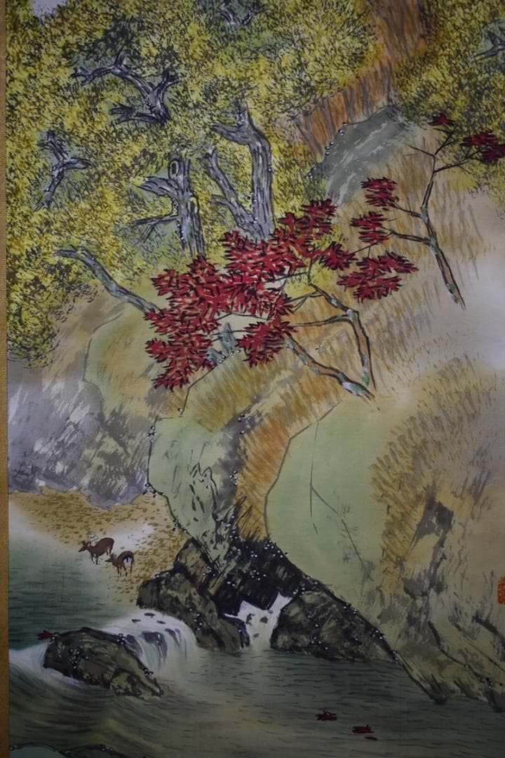 真作/田上修/(丹生）/秋渓双鹿図/桐共箱二重箱