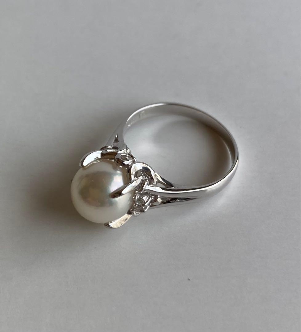 本真珠　パールリングPt900 脇ダイヤ　8.75mm 11.5号　未使用 ❤︎