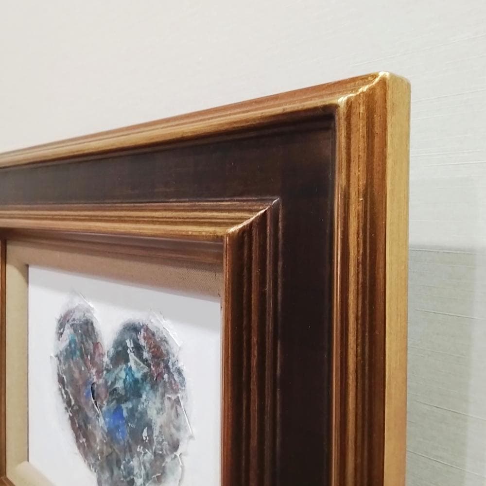 内野隆文　ハート　抽象絵画　パネルにミクストメディア　現代アート　額縁　真作